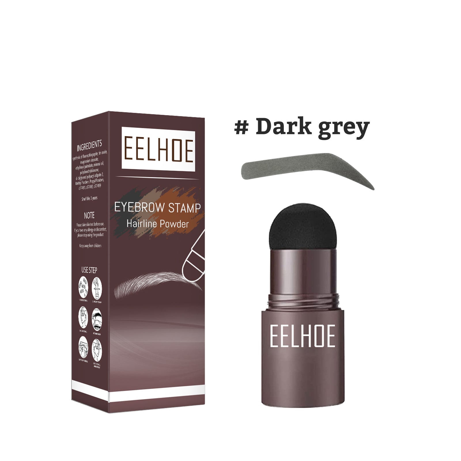 Eyebrow Stamp Kit with Stencils (Dark Grey) - Waterproof Brow & Hairline Powder - Icon Her