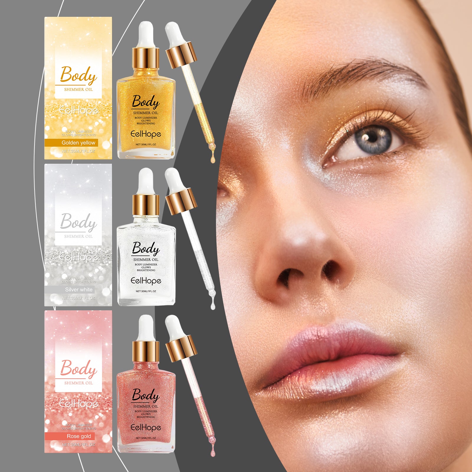 Liquid Body Glitter & Highlighter Oil - Shimmer Body & Face Glow - Icon Her
