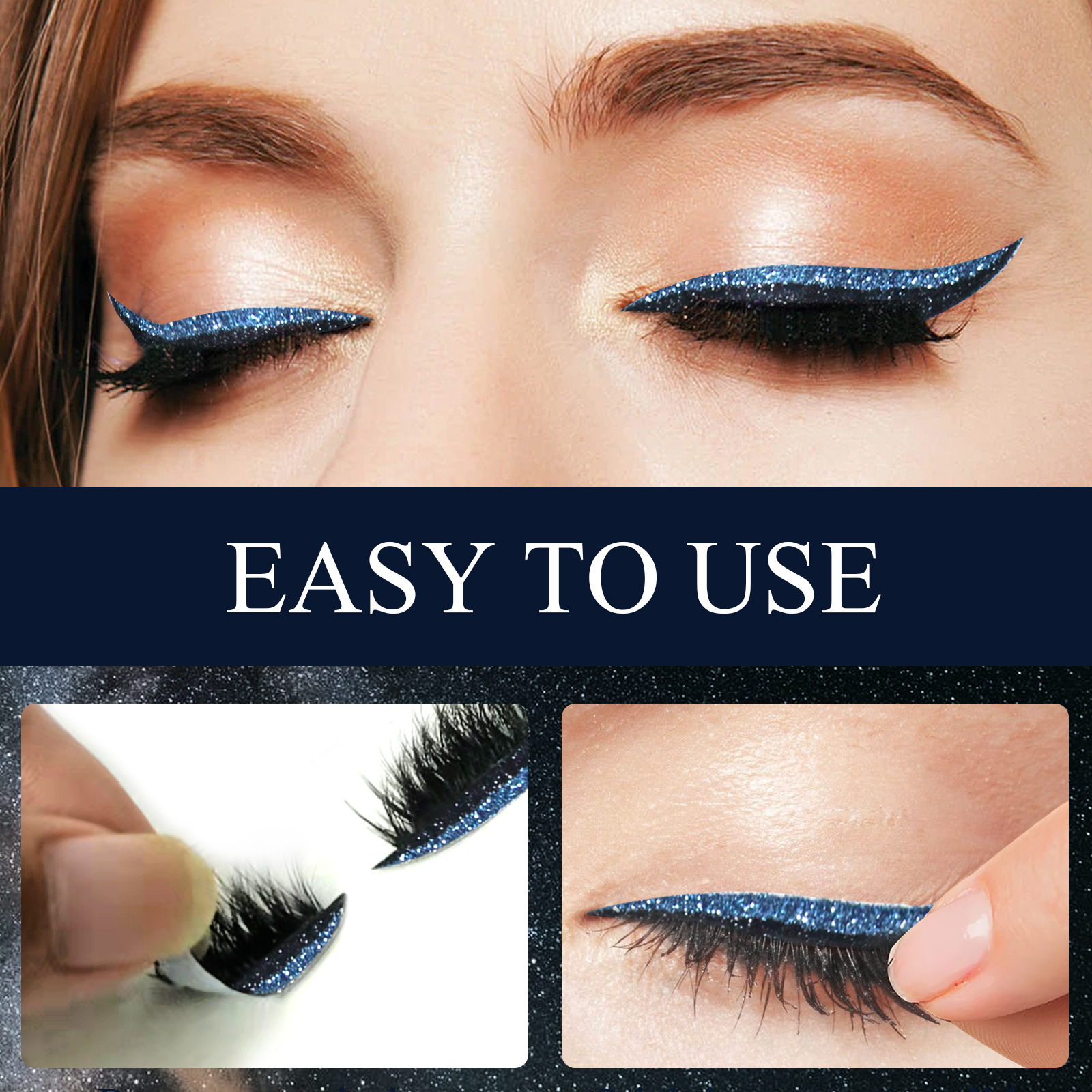 3D Glitter Eyeliner & False Eyelash Stickers - Glue-Free Self-Adhesive Lash & Liner Set - Icon Her