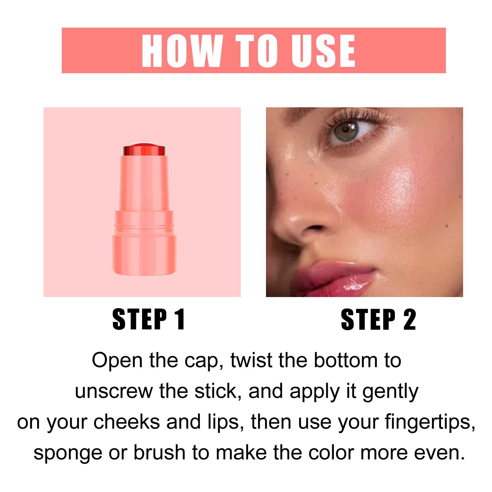 Jelly Blush & Lip Gloss Stick – Brightening, Even Skin Tone Lips & Cheeks - Icon Her