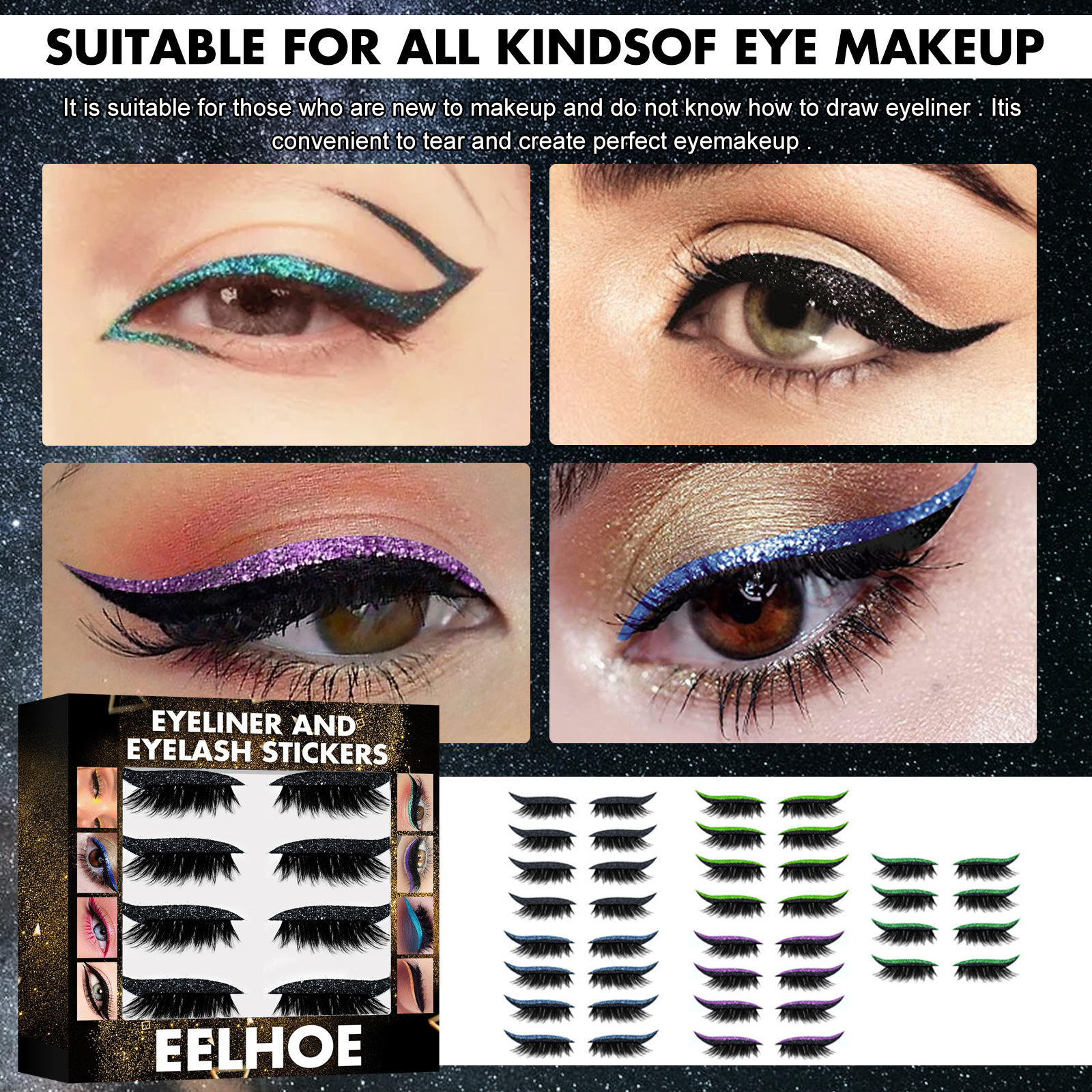 3D Glitter Eyeliner & False Eyelash Stickers - Glue-Free Self-Adhesive Lash & Liner Set - Icon Her