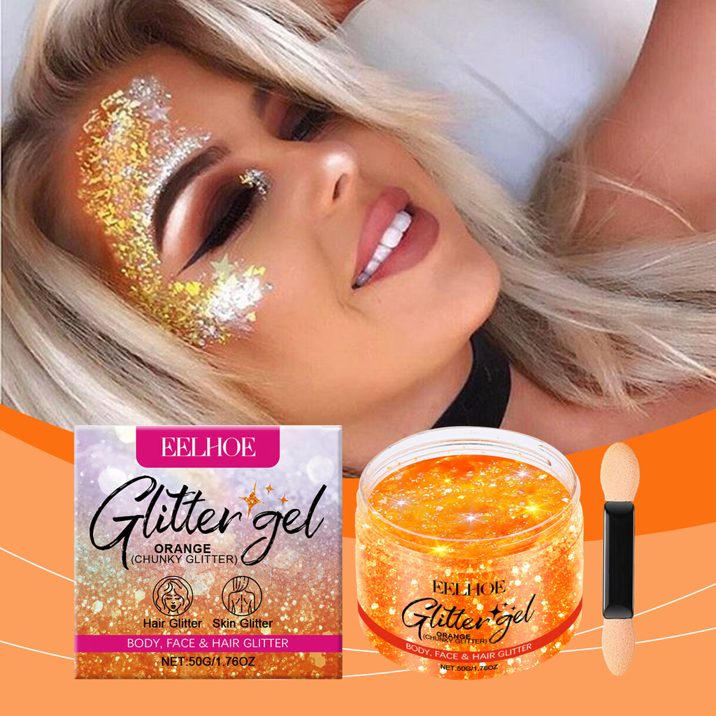 Orange Glitter Gel – Face & Body Brightening for Party & Festive Events - Icon Her