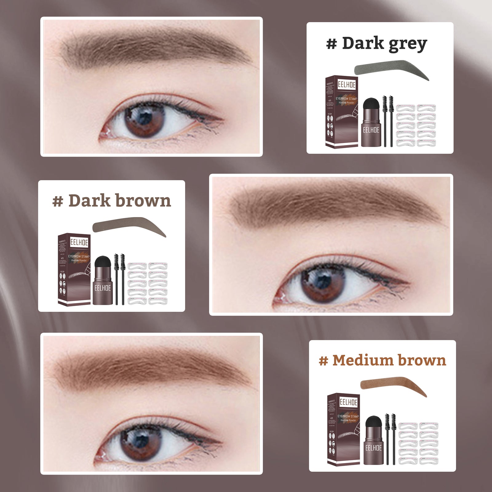 Eyebrow Stamp Kit with Stencils - Waterproof Brow & Hairline Powder - Icon Her
