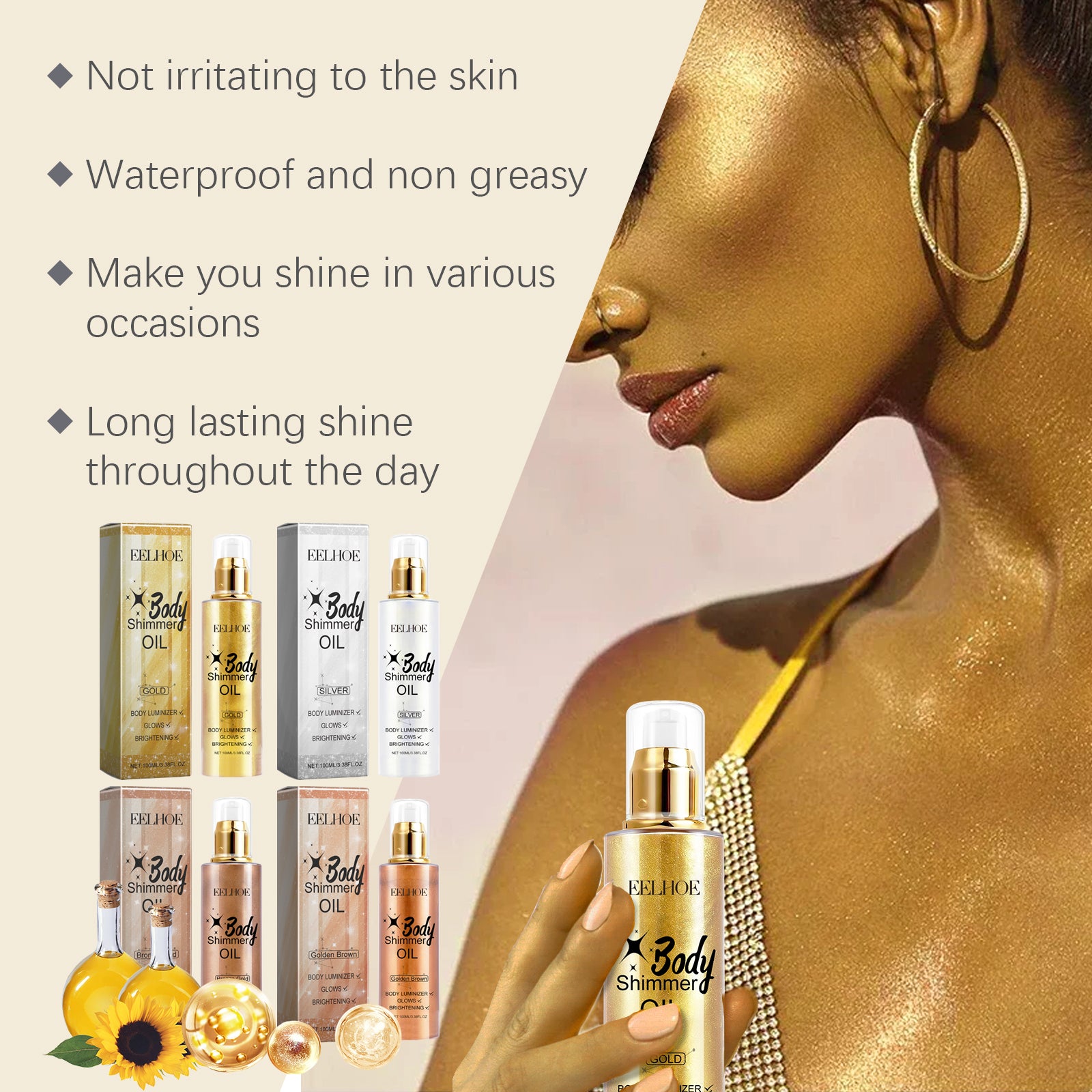 Body Glitter Oil – Liquid Highlight, Full Body Beach Glow & Sexy Shine - Icon Her