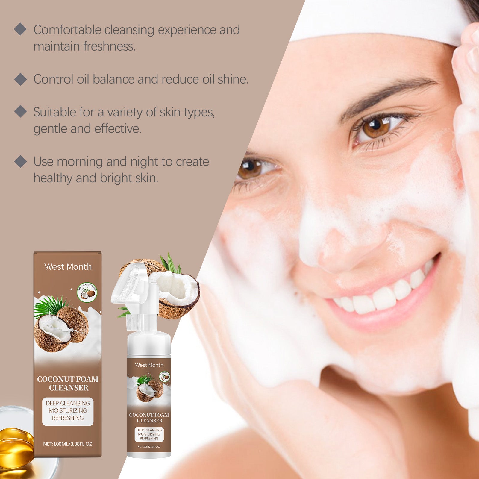 Coconut Foam Cleanser - Gentle Pore Cleansing & Refreshing Face Wash - Icon Her