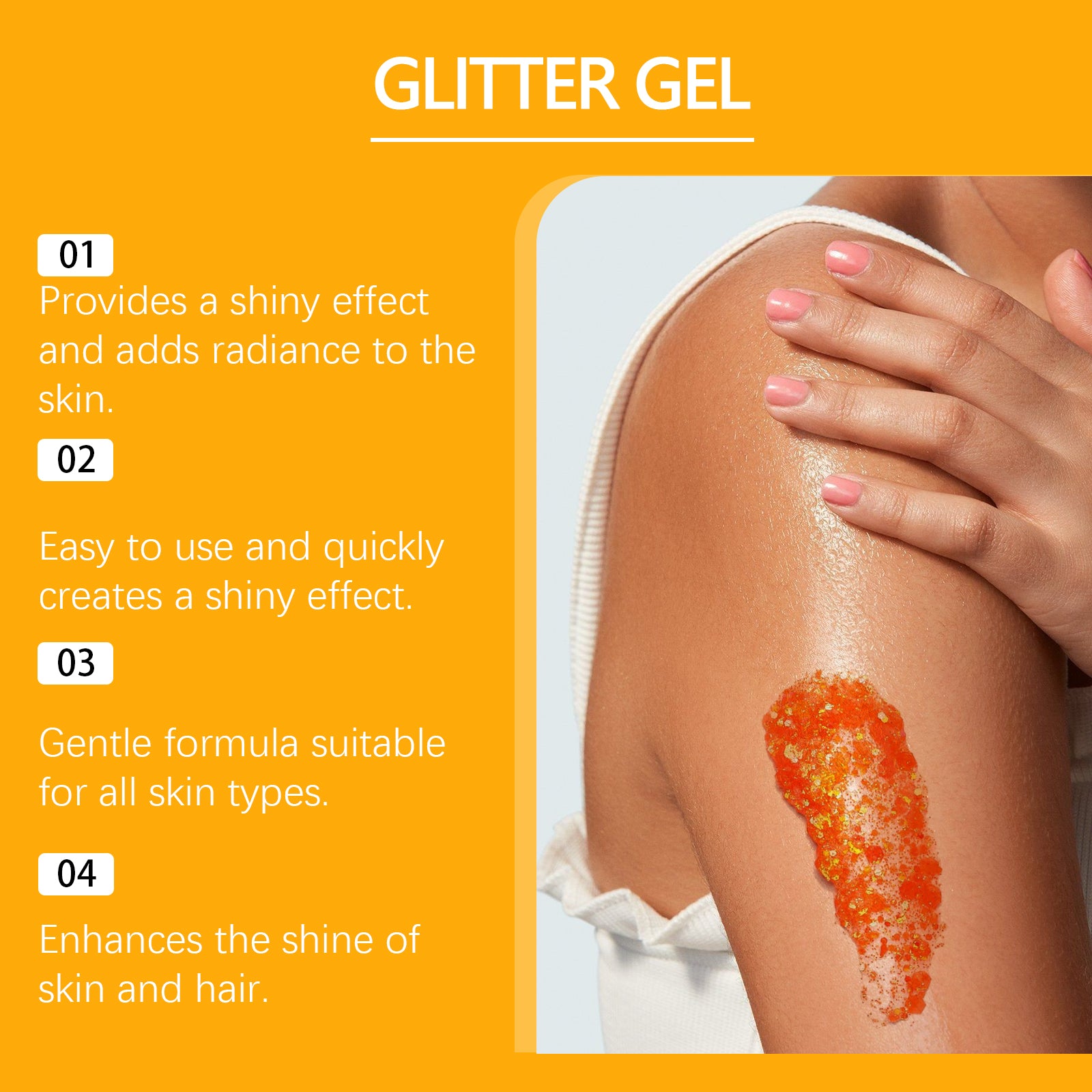 Orange Glitter Gel – Face & Body Brightening for Party & Festive Events - Icon Her