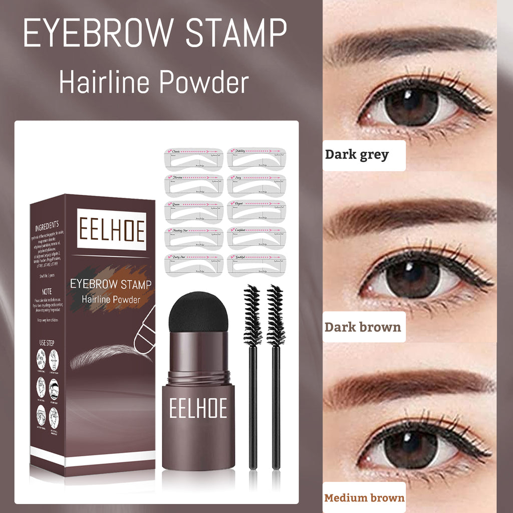 Eyebrow Stamp Kit with Stencils (Dark Grey) - Waterproof Brow & Hairline Powder - Icon Her