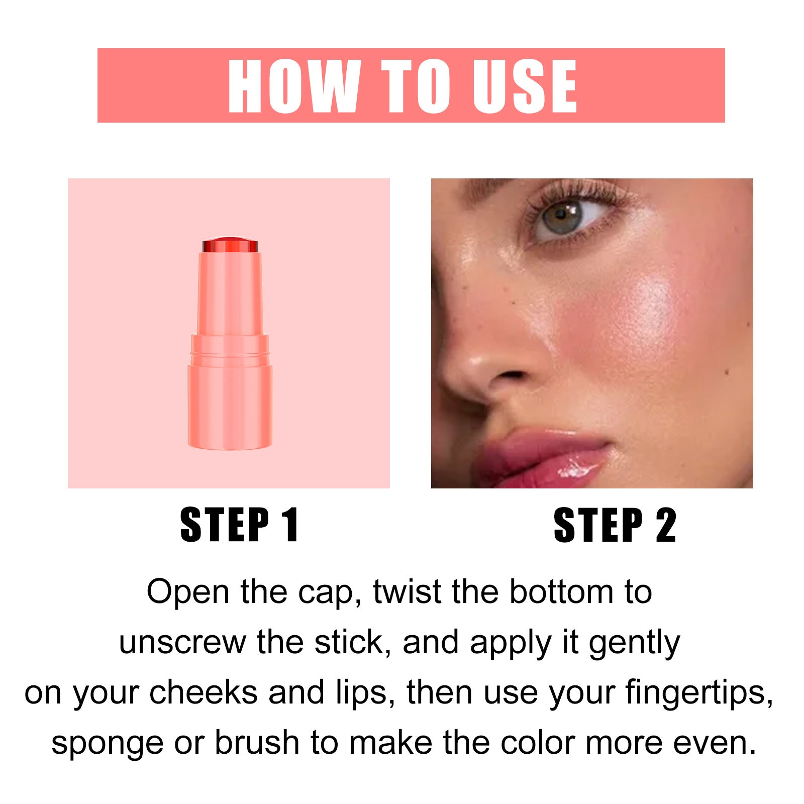 Natural Nude Blush & Lip Gloss Stick - Multi-Use Light Tint - Icon Her