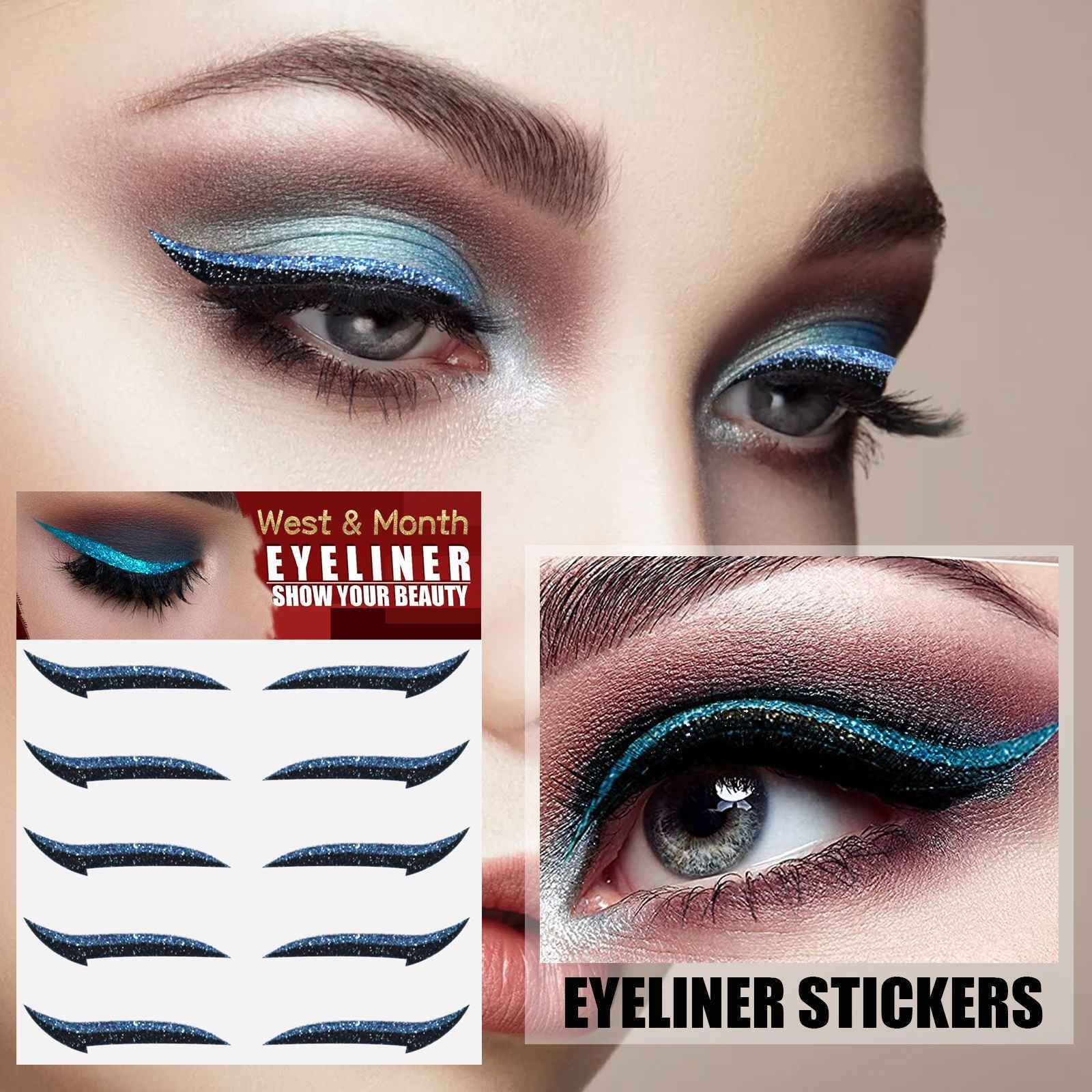 Silver Light Eyeliner & Double Eyelid Stickers - Metallic Stage & Party Eye Patches - Icon Her