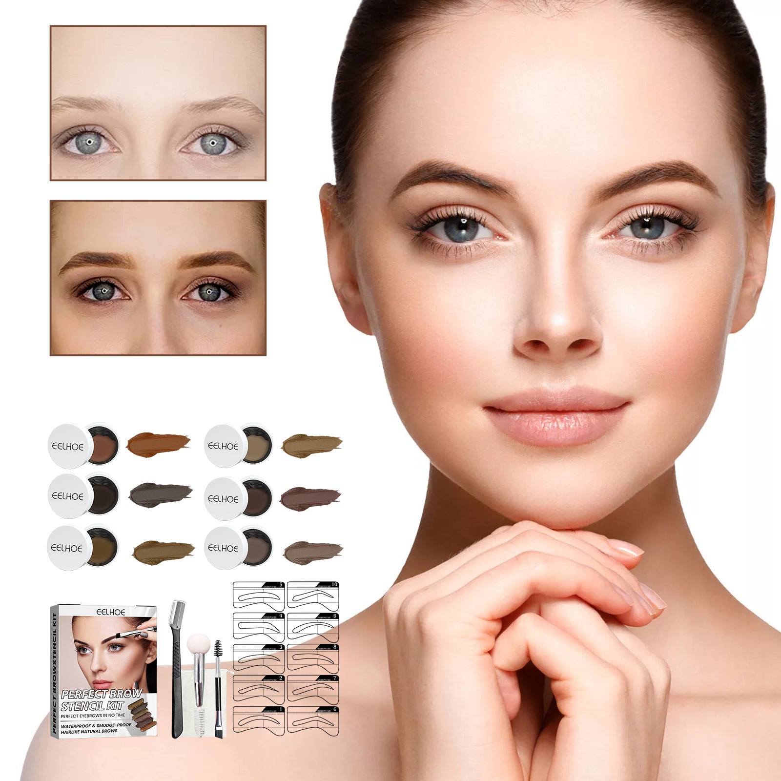 Brow Stencil Kit – Waterproof, No Smudge & Natural 3D Eyebrow Cream - Icon Her