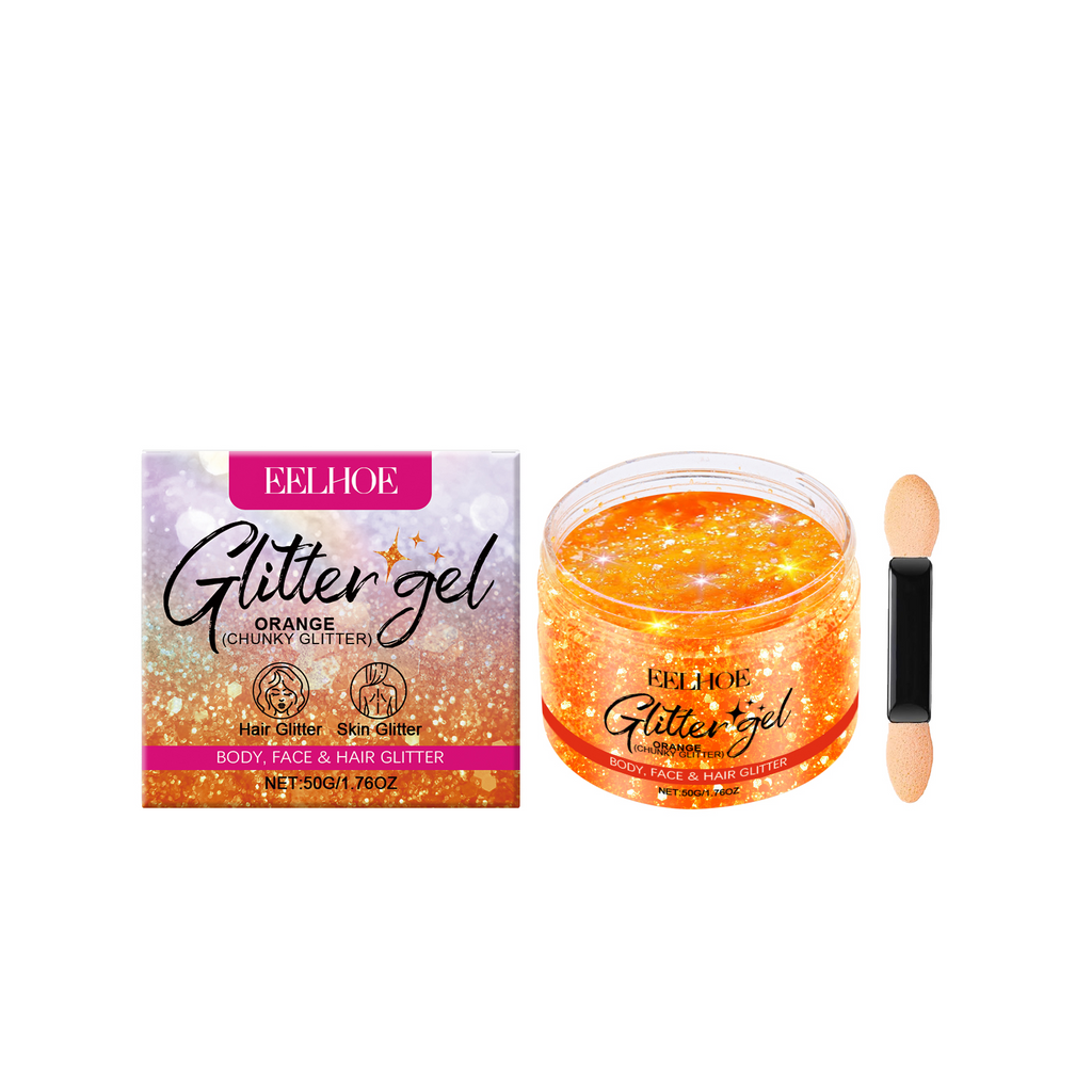 Orange Glitter Gel – Face & Body Brightening for Party & Festive Events - Icon Her