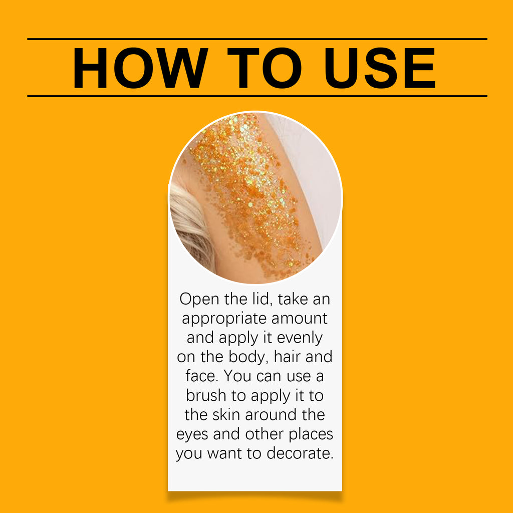 Orange Glitter Gel – Face & Body Brightening for Party & Festive Events - Icon Her