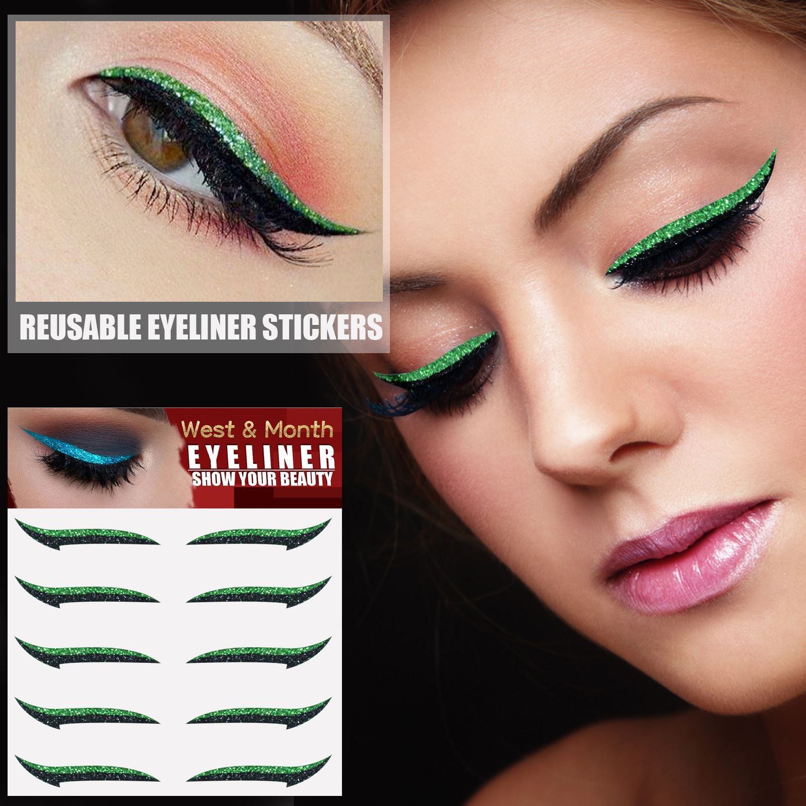 Silver Light Eyeliner & Double Eyelid Stickers - Metallic Stage & Party Eye Patches - Icon Her