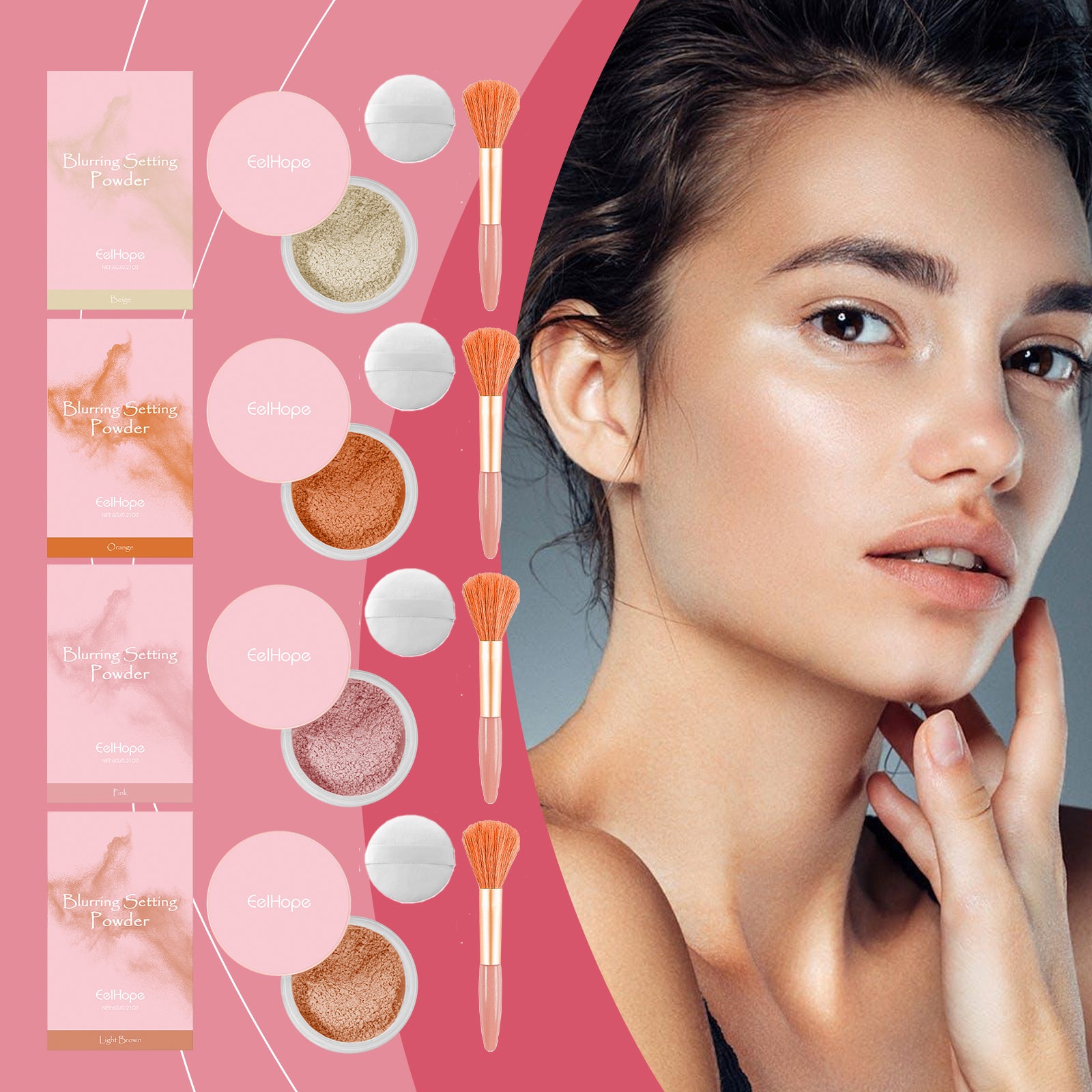 Setting Powder with Brush (Orange) – Natural, Breathable & Long-Lasting - Icon Her