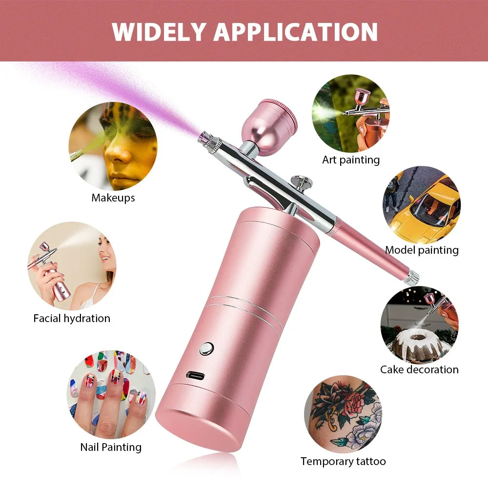 Mini Pink Airbrush Kit - 0.3mm Precision Nano Fog Mist Sprayer