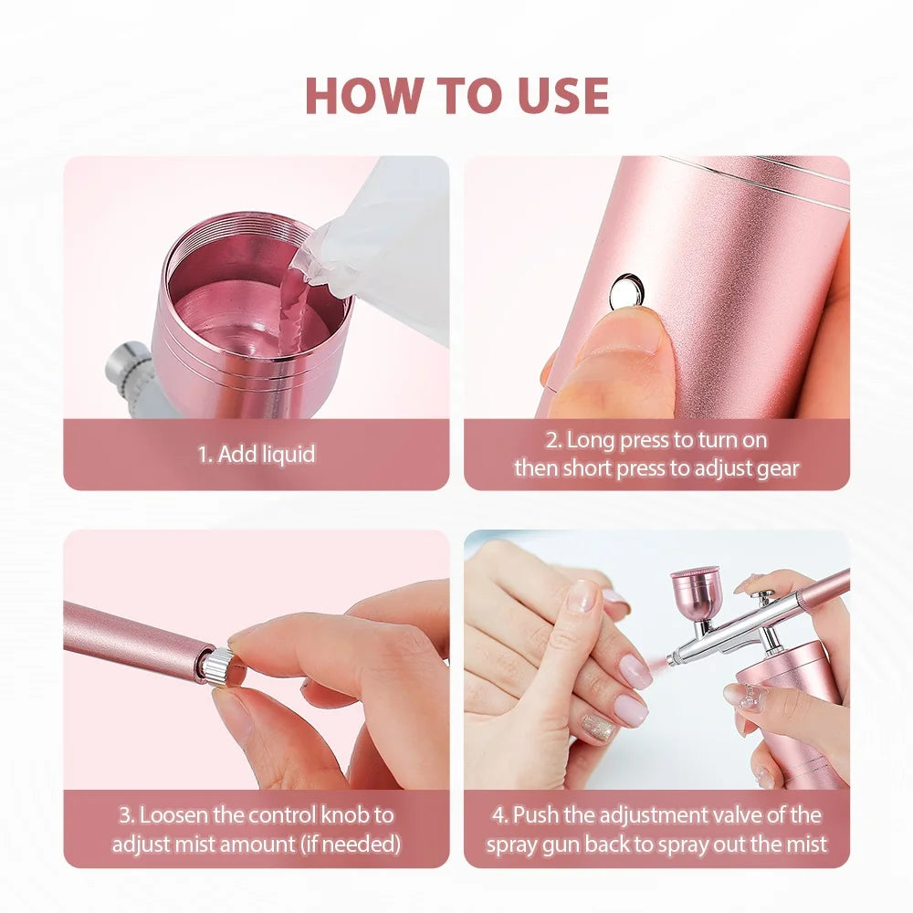 Mini Pink Airbrush Kit - 0.3mm Precision Nano Fog Mist Sprayer