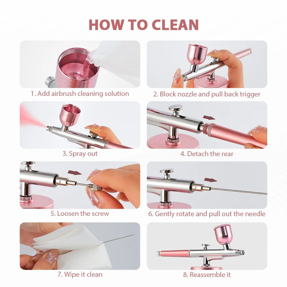 Mini Pink Airbrush Kit - 0.3mm Precision Nano Fog Mist Sprayer