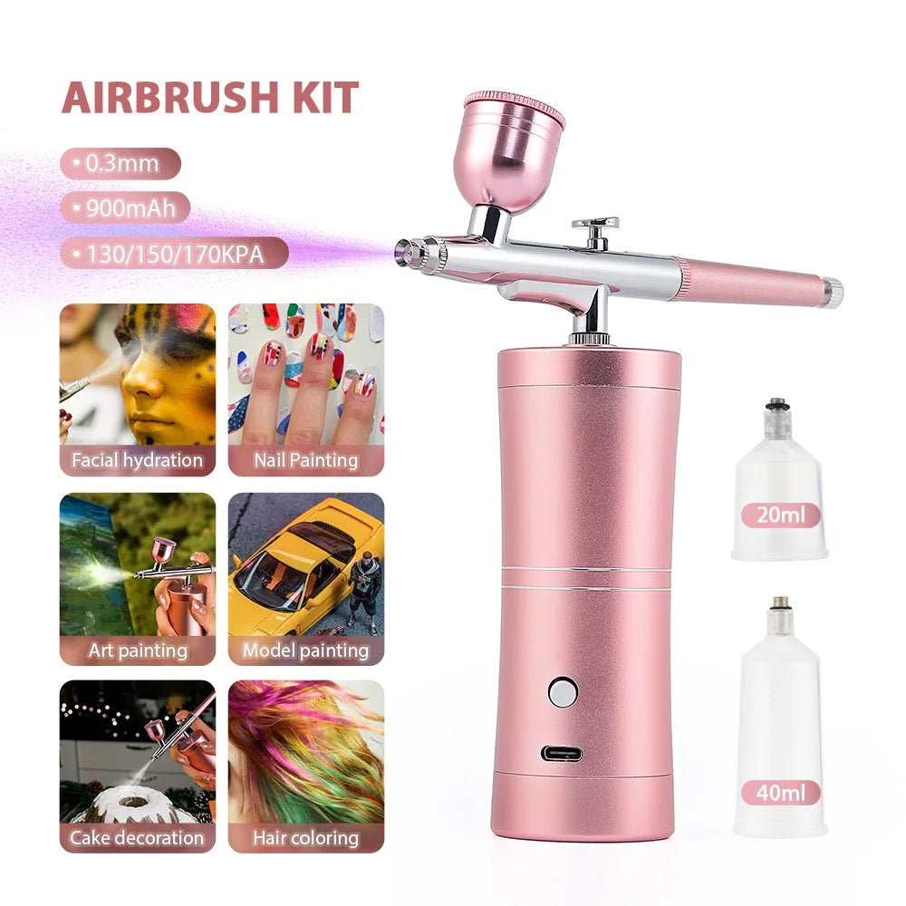 Mini Pink Airbrush Kit - 0.3mm Precision Nano Fog Mist Sprayer