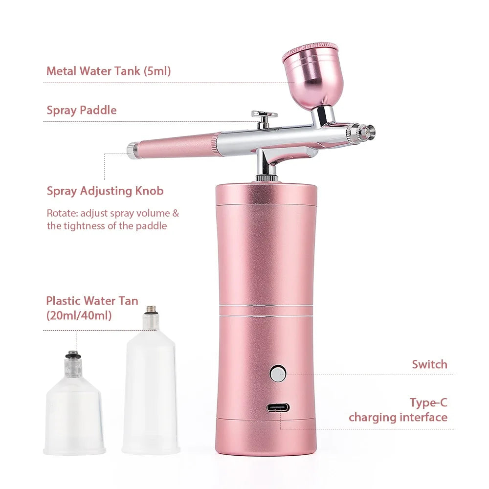 Mini Pink Airbrush Kit - 0.3mm Precision Nano Fog Mist Sprayer