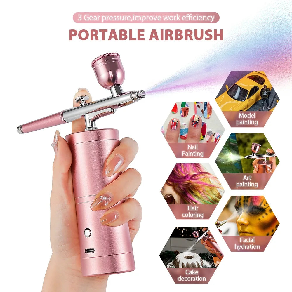 Mini Pink Airbrush Kit - 0.3mm Precision Nano Fog Mist Sprayer