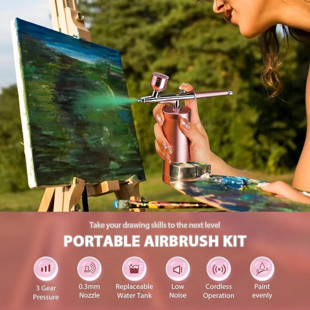 Mini Pink Airbrush Kit - 0.3mm Precision Nano Fog Mist Sprayer
