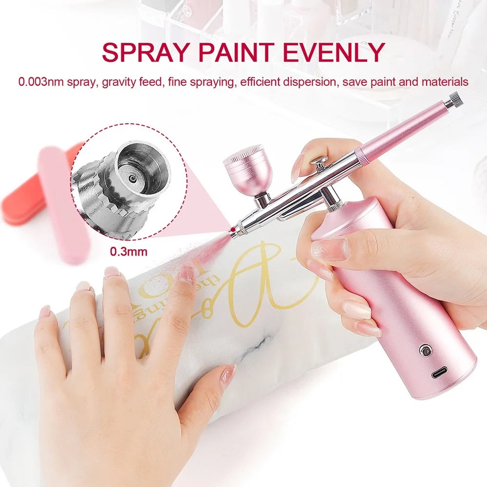 Mini Pink Airbrush Kit - 0.3mm Precision Nano Fog Mist Sprayer