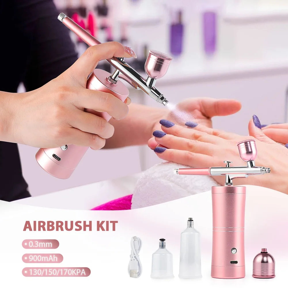 Mini Pink Airbrush Kit - 0.3mm Precision Nano Fog Mist Sprayer