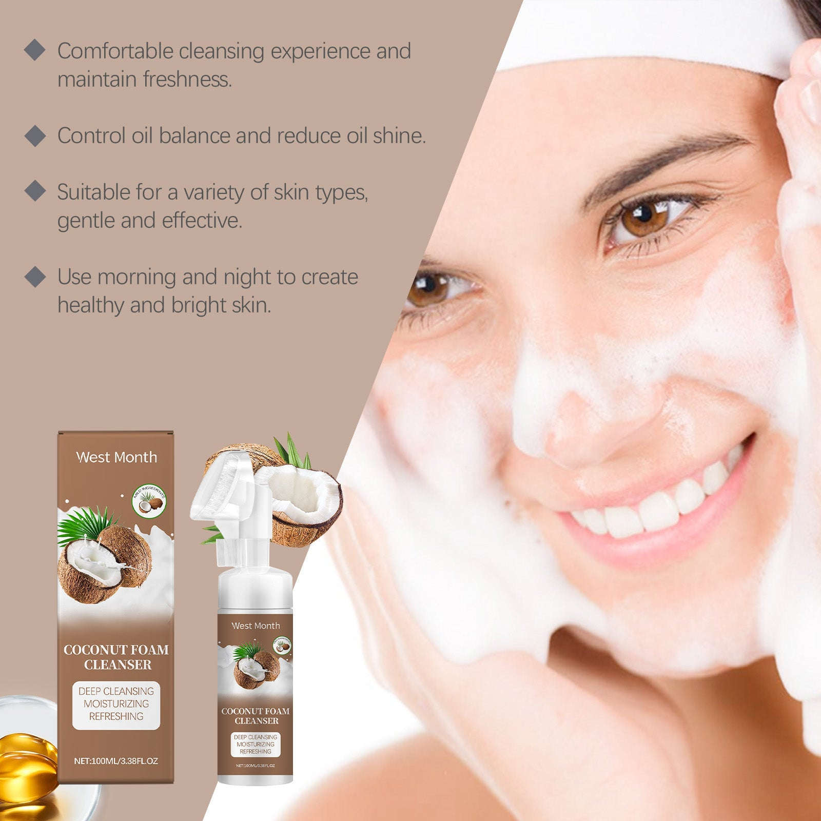 Coconut Foam Cleanser - Gentle Pore Cleansing & Refreshing Face Wash - Icon Her
