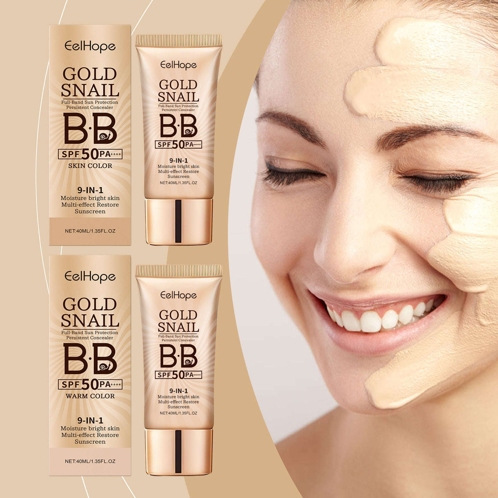 Gold Snail Protective BB Cream - Moisturizing & Waterproof Concealer Base - Icon Her