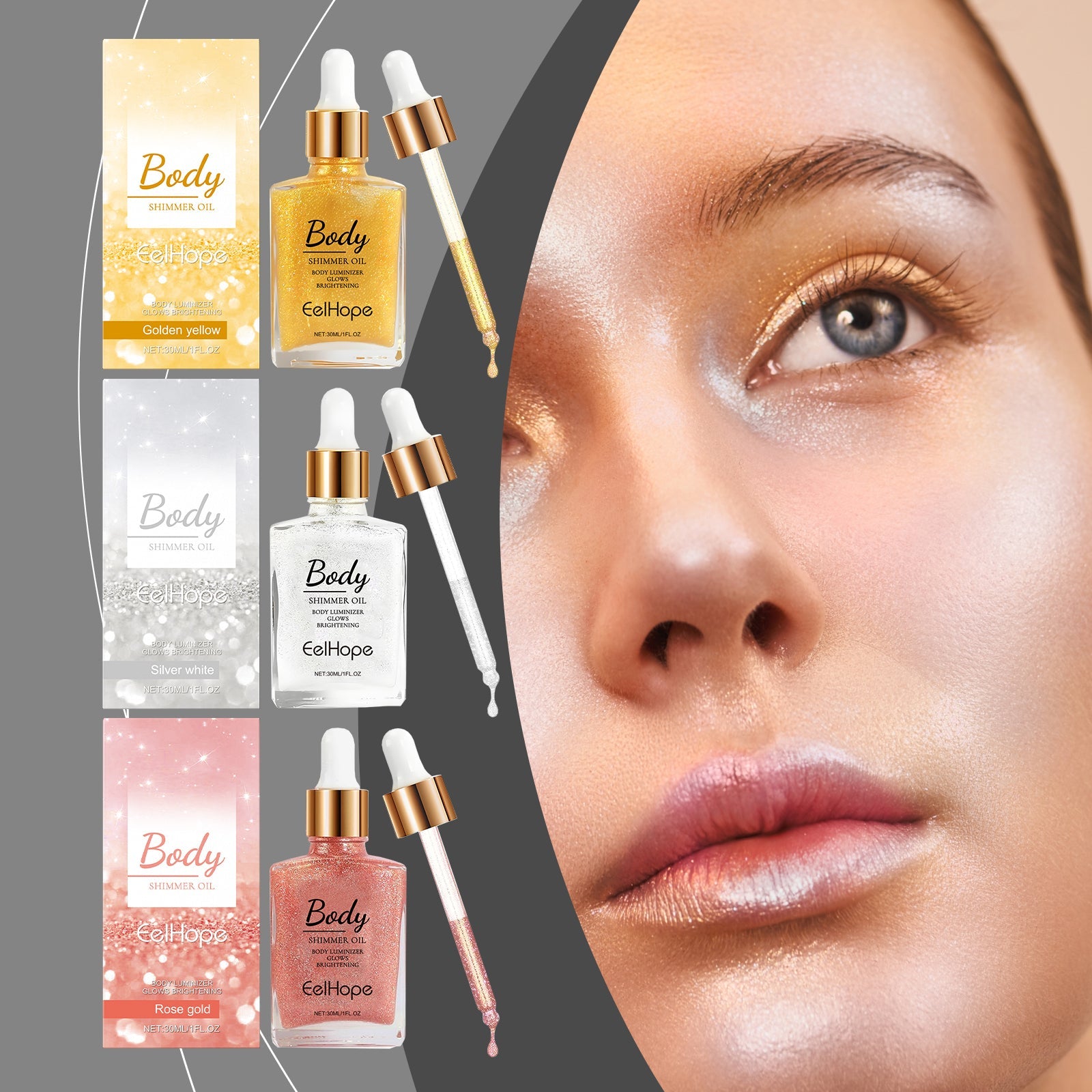 Liquid Body Glitter & Highlighter Oil - Shimmer Body & Face Glow - Icon Her