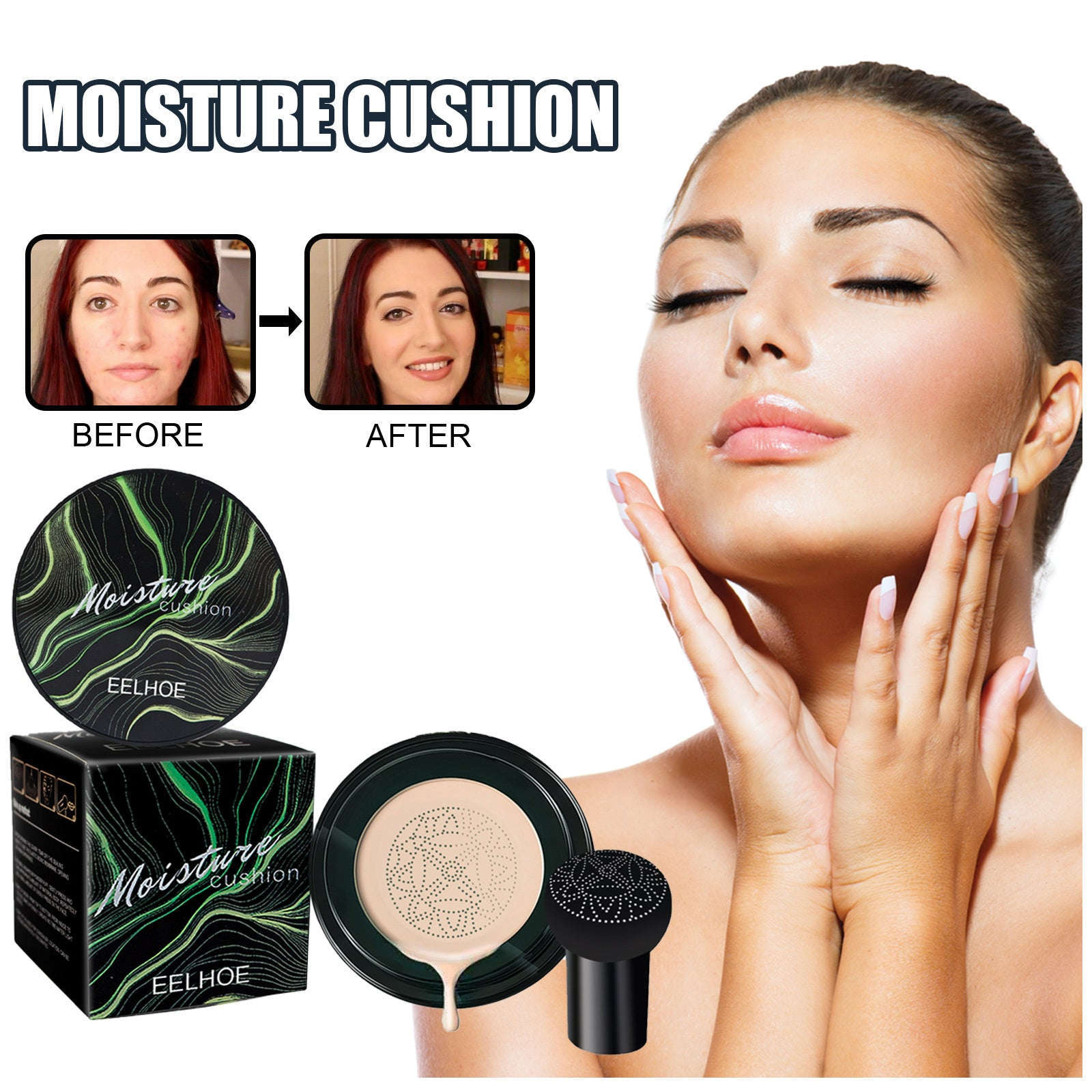 Moisturizing Cushion Foundation – Natural Nude, Brightening & Blemish Coverage - Icon Her