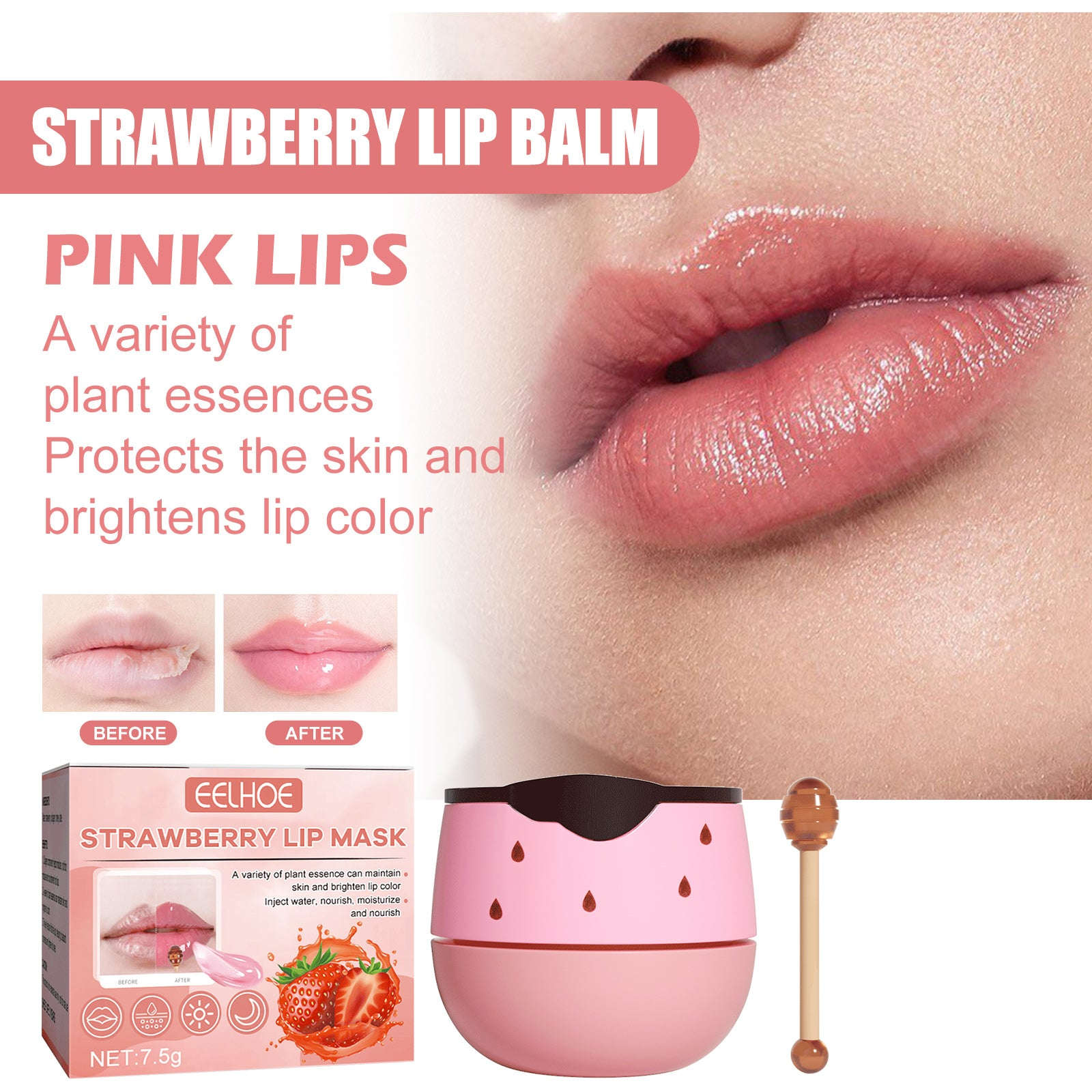 Strawberry Hydrating Lip Mask - Line-Smoothing & Exfoliating Lip Treatment - Icon Her